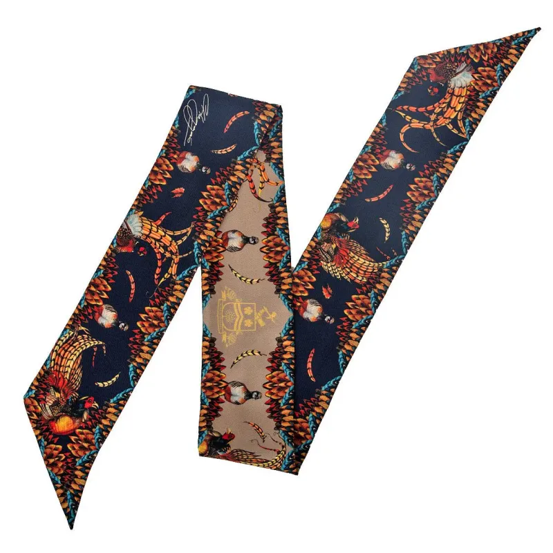 Clare Haggas Fine Art Scarves|Scarves<Clare Haggas Game Bird Twilly Navy / Toffee