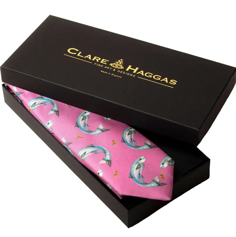 Clare Haggas Fine Art Lifestyle Accessories|Ties<Clare Haggas Gents Tie Catch and Release Salmon Pink