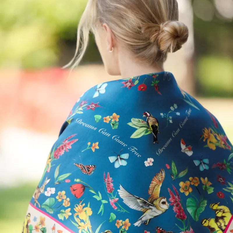 Clare Haggas FIne Art Scarves|Scarves<Clare Haggas Large Dreams Can Come True Prussian and Oyster