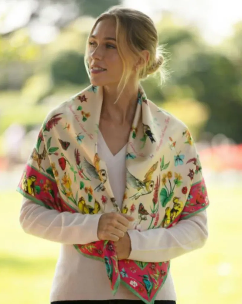 Clare Haggas FIne Art Scarves|Scarves<Clare Haggas Large Dreams Can Come True Large Square Oyster and Peony