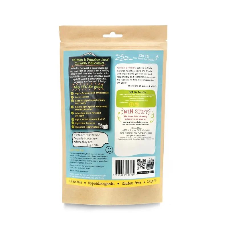 Green u0026 Wild's Dog Treats|Dog Treats<Green & Wild's Cornish Fishcakes - Salmon & Pumpkin Seed
