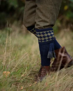 House Of Cheviot Socks|Socks<Men's Chessboard Sock Navy/Dark Olive
