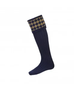 House Of Cheviot Socks|Socks<Men's Chessboard Sock Navy/Dark Olive